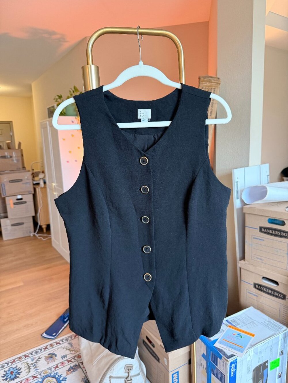 A New Day Black Button-Front Vest, Size XL